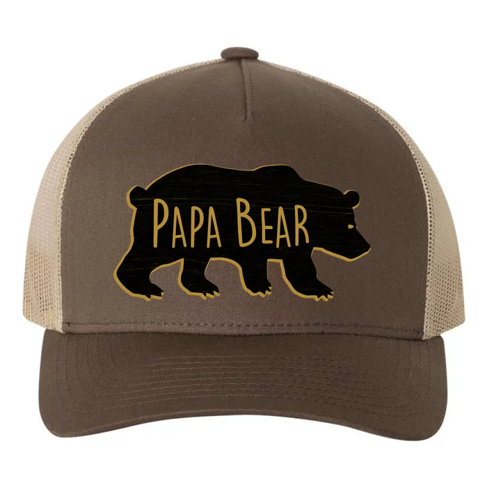 Papa Bear Wood Grain Design Yupoong Adult 5-Panel Trucker Hat