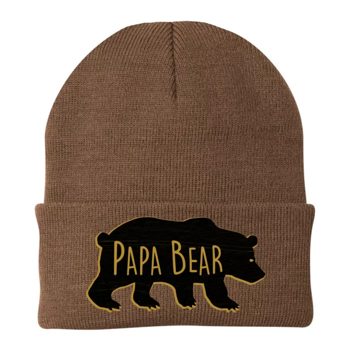 Papa Bear Wood Grain Design Knit Cap Winter Beanie