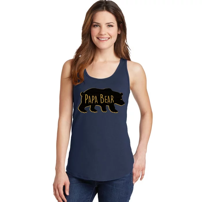 Papa Bear Wood Grain Design Ladies Essential Tank