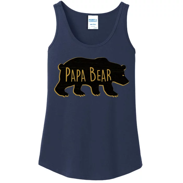 Papa Bear Wood Grain Design Ladies Essential Tank