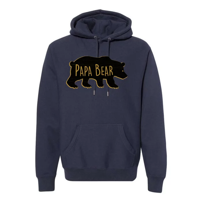 Papa Bear Wood Grain Design Premium Hoodie