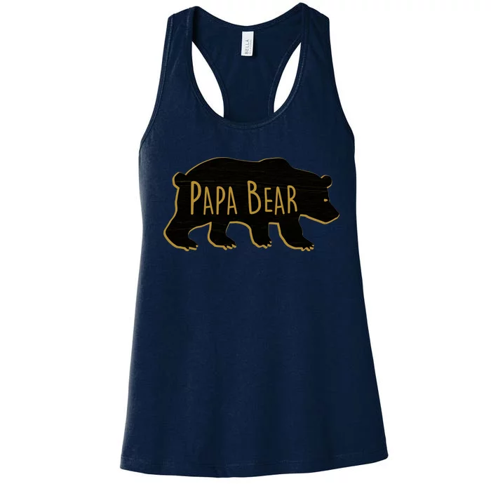 Papa Bear Wood Grain Design Women's Racerback Tank