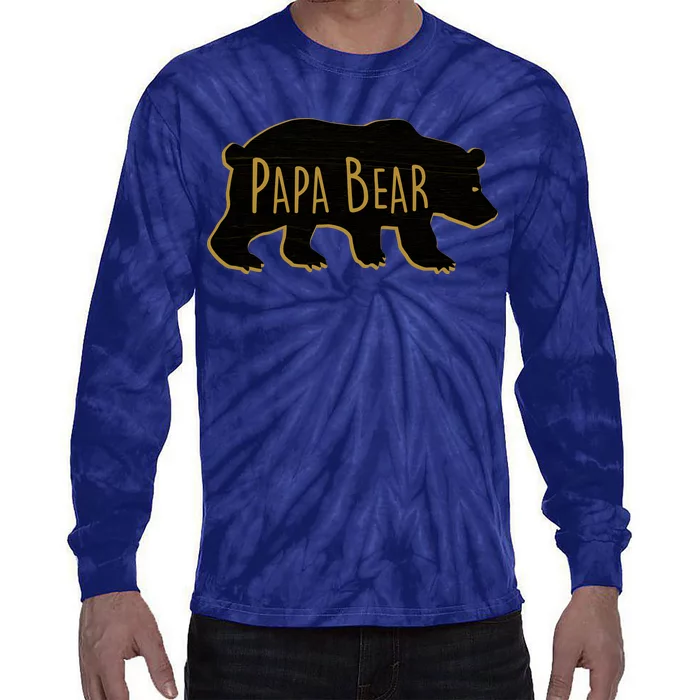 Papa Bear Wood Grain Design Tie-Dye Long Sleeve Shirt