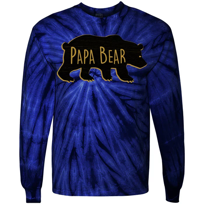 Papa Bear Wood Grain Design Tie-Dye Long Sleeve Shirt