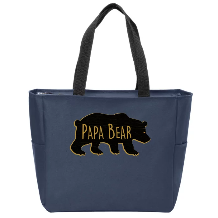 Papa Bear Wood Grain Design Zip Tote Bag