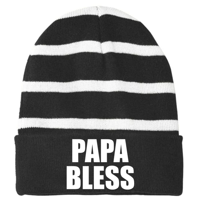 Papa Bless Funny Meme Prank Bold Text Logo Striped Beanie with Solid Band