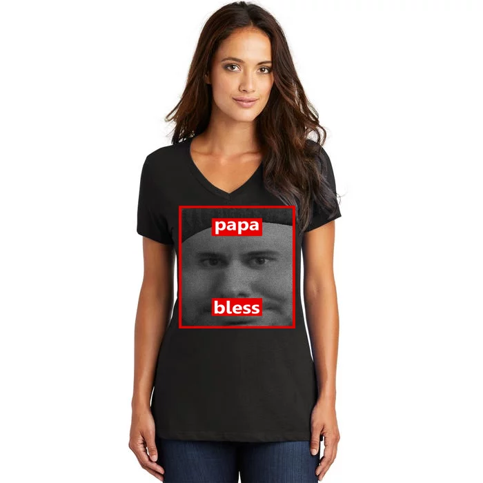 Papa Bless Funny Photo Meme Women's V-Neck T-Shirt