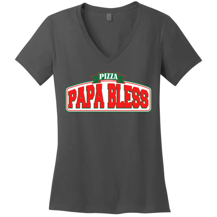 Papa Bless Pizza Funny Meme Prank Logo Women's V-Neck T-Shirt