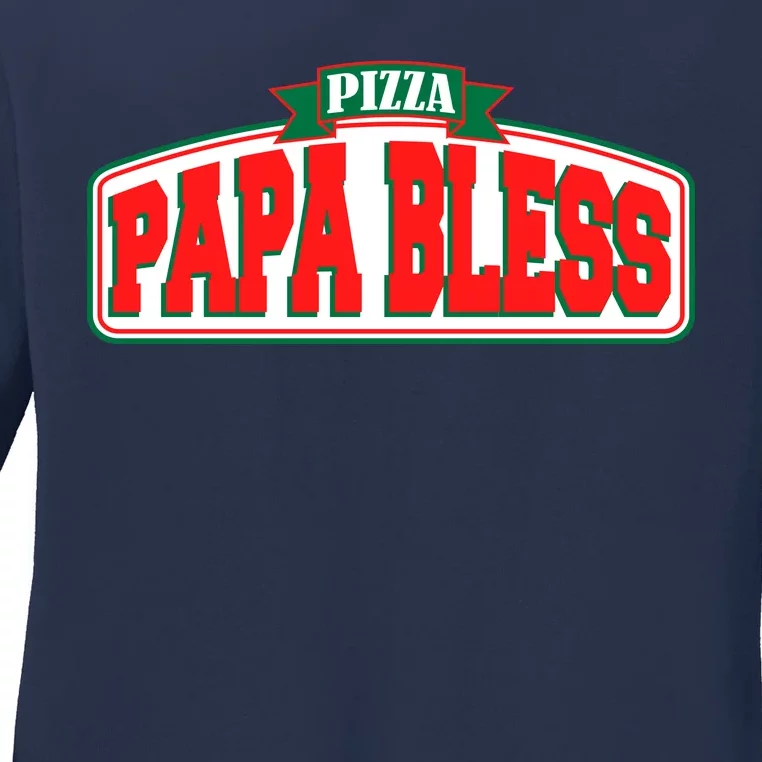 Papa Bless Pizza Funny Meme Prank Logo Ladies Long Sleeve Shirt