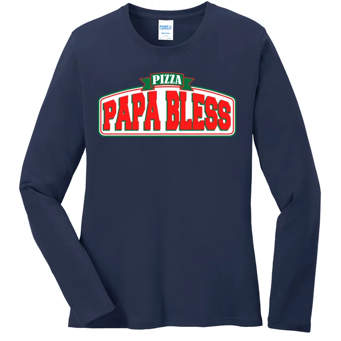 Papa Bless Pizza Funny Meme Prank Logo Ladies Long Sleeve Shirt