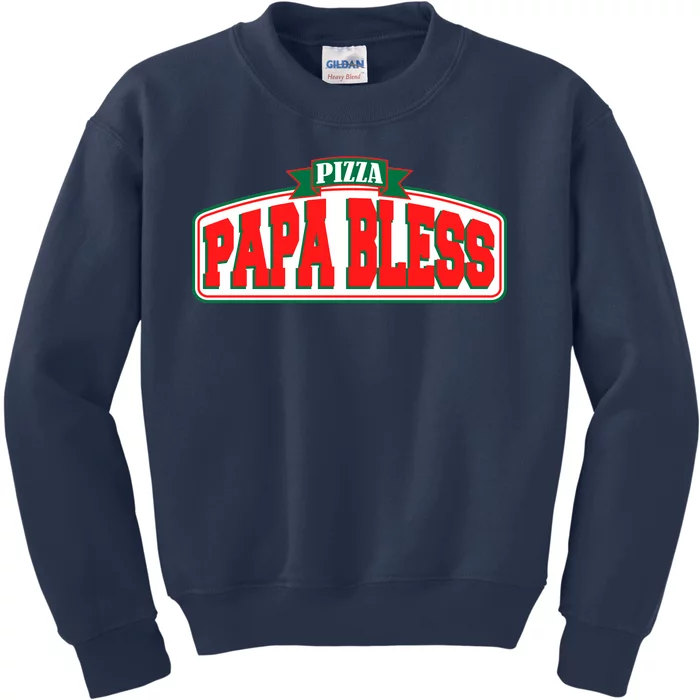 Papa Bless Pizza Funny Meme Prank Logo Kids Sweatshirt