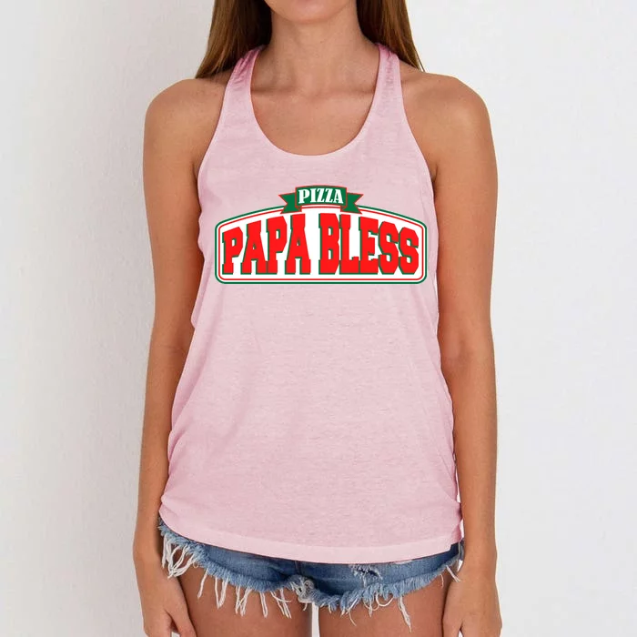 Papa Bless Pizza Funny Meme Prank Logo Women's Knotted Racerback Tank