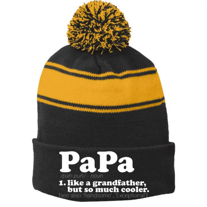 Papa Definition Stripe Pom Pom Beanie