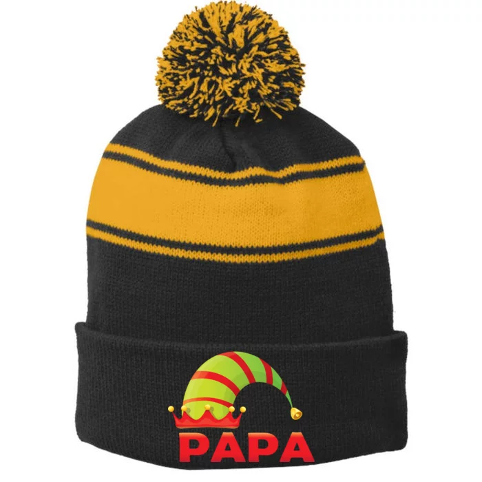 Papa Elf Stripe Pom Pom Beanie