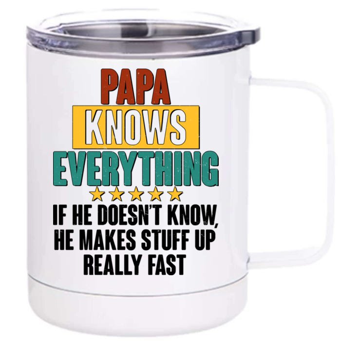 Papa Knows Everything No Matter What Front & Back 12oz Stainless Steel Tumbler Cup