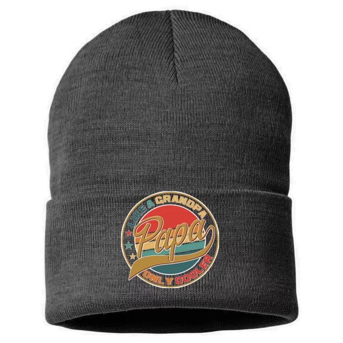 Papa Like A Grandpa Only Cooler Emblem Sustainable Knit Beanie