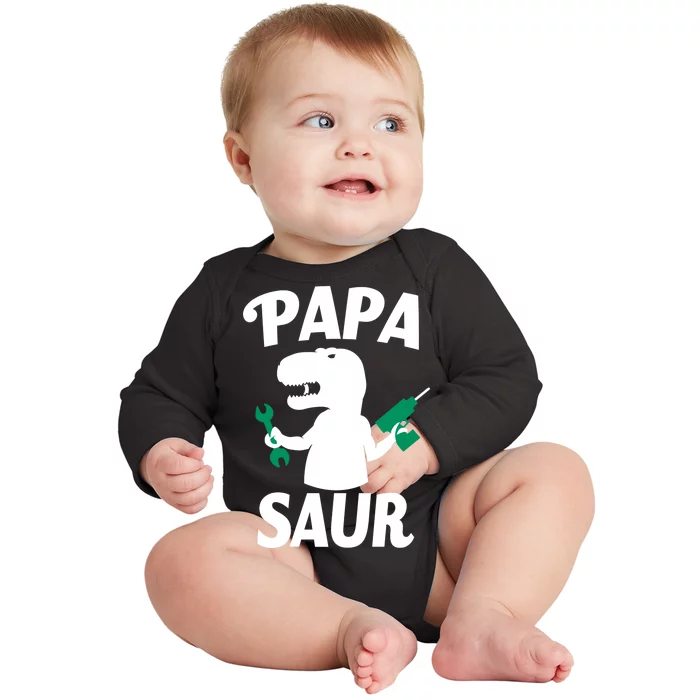 Papa Saur Fix Things Baby Long Sleeve Bodysuit