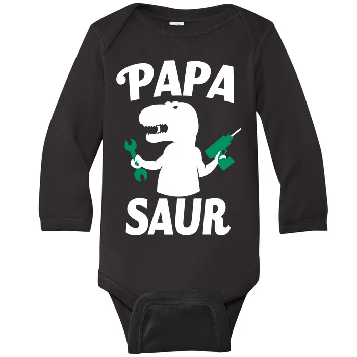 Papa Saur Fix Things Baby Long Sleeve Bodysuit