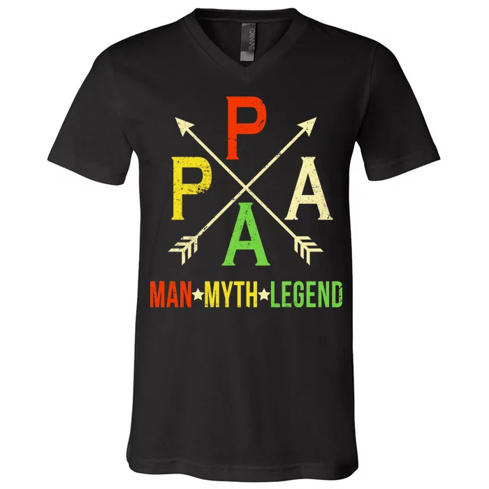 Papa The Man Myth Legend Arrow Cross V-Neck T-Shirt