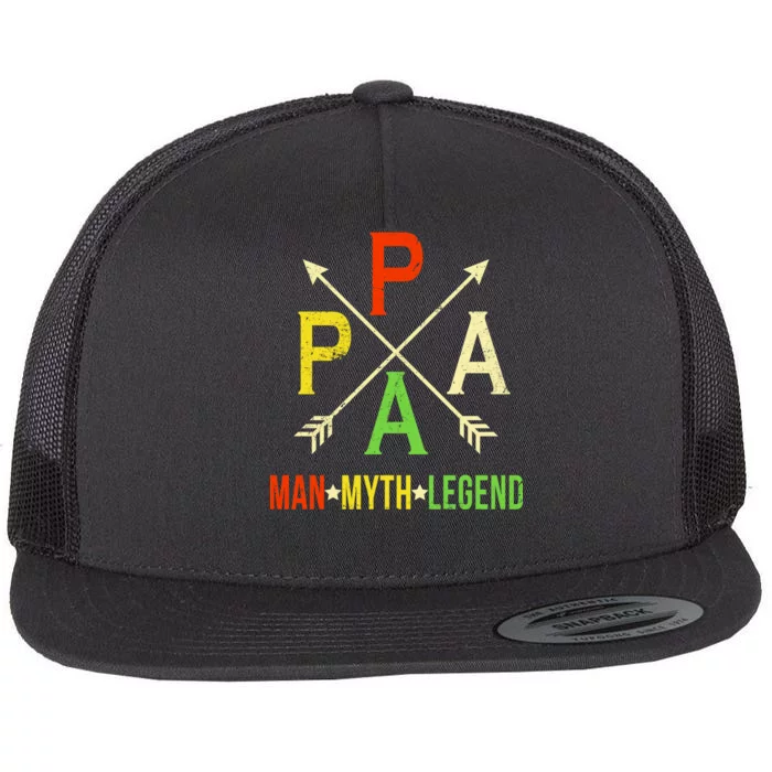 Papa The Man Myth Legend Arrow Cross Flat Bill Trucker Hat