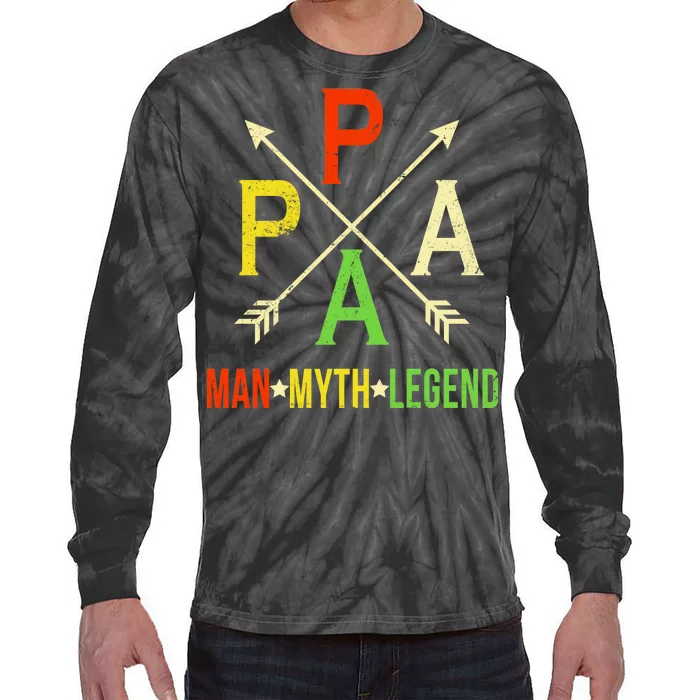 Papa The Man Myth Legend Arrow Cross Tie-Dye Long Sleeve Shirt