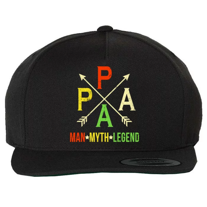 Papa The Man Myth Legend Arrow Cross Wool Snapback Cap