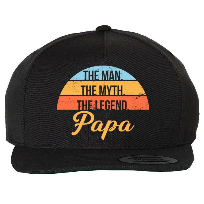 Papa The Man Myth Legend Retro Wool Snapback Cap