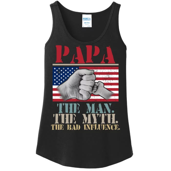 Papa The Man The Myth The Bad Influence Father's Day Ladies Essential Tank