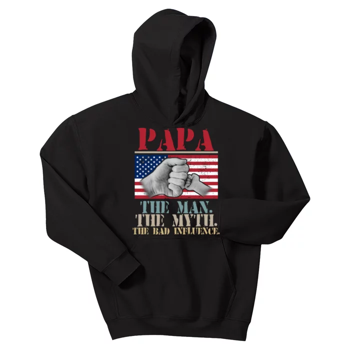 Papa The Man The Myth The Bad Influence Father's Day Kids Hoodie