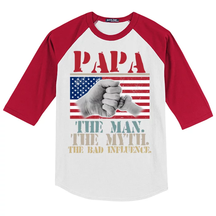 Papa The Man The Myth The Bad Influence Father's Day Kids Colorblock Raglan Jersey