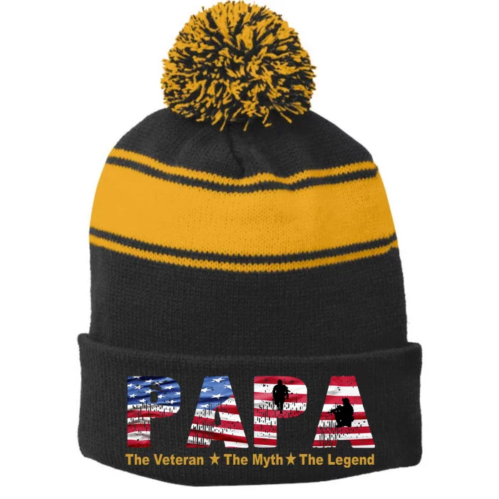 Papa The Veteran The Myth The Legend Stripe Pom Pom Beanie