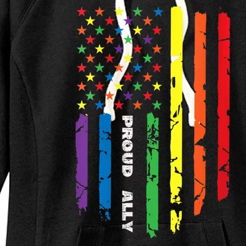 Proud Ally Rainbow Gay American Flag Lgbt Pride Month Women's Fleece Hoodie