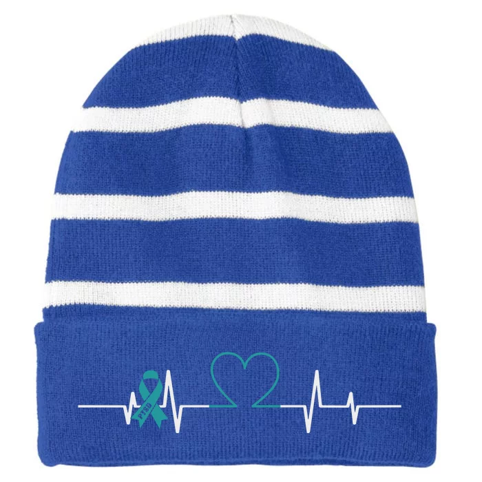 PTSD Awareness Ribbon Heart Love Striped Beanie with Solid Band