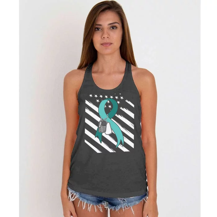 PTSD Awareness Ribbon Hope Support Love American Flag Women's Knotted Racerback Tank