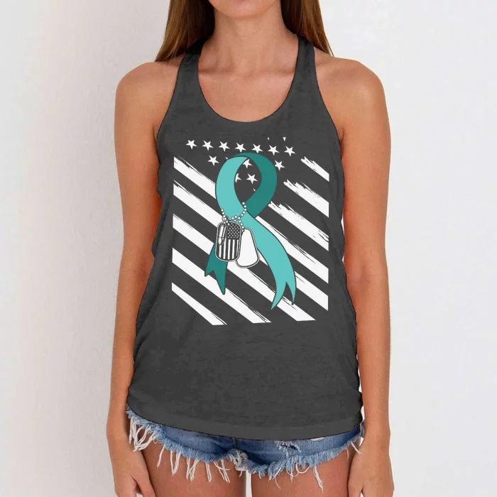 PTSD Awareness Ribbon Hope Support Love American Flag Women's Knotted Racerback Tank