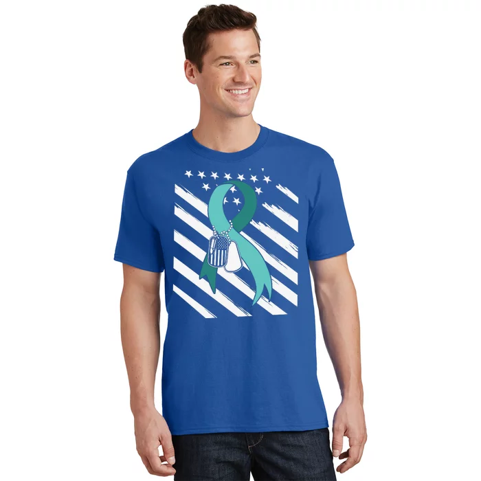 PTSD Awareness Ribbon Hope Support Love American Flag T-Shirt