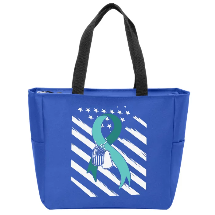 PTSD Awareness Ribbon Hope Support Love American Flag Zip Tote Bag