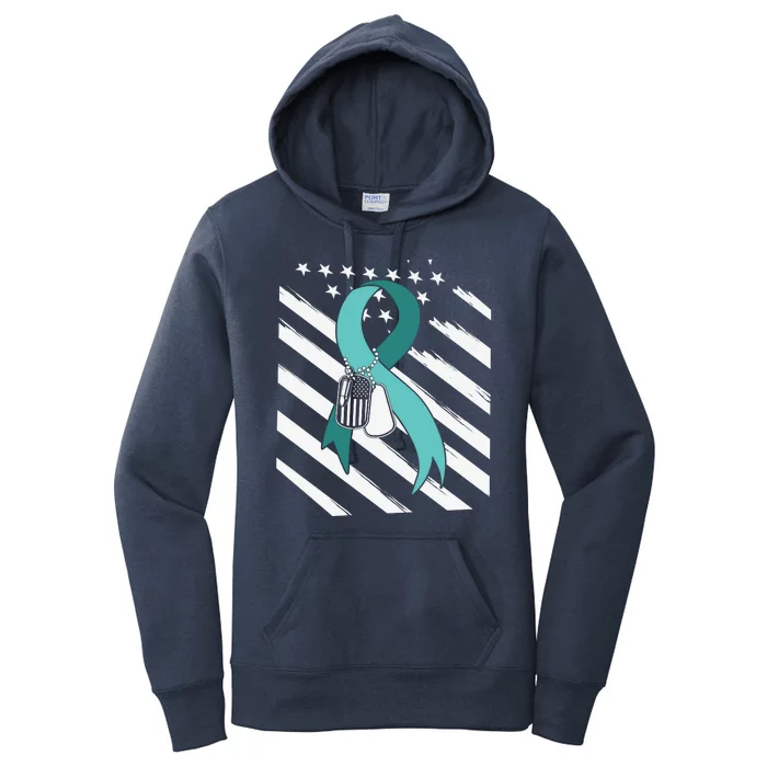 PTSD Awareness Ribbon Hope Support Love American Flag Women's Pullover Hoodie