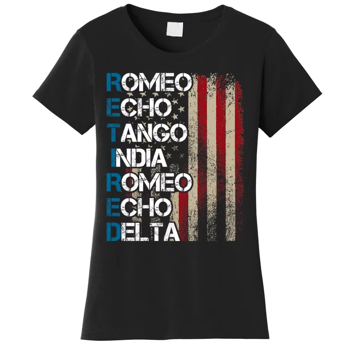 Phonetic Alphabet Retired Veteran Retirement Army Military Women's T-Shirt