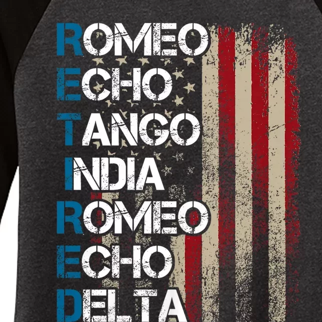 Phonetic Alphabet Retired Veteran Retirement Army Military Women's Tri-Blend 3/4-Sleeve Raglan Shirt