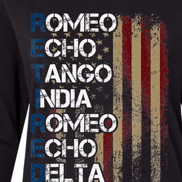 Phonetic Alphabet Retired Veteran Retirement Army Military Womens Cotton Relaxed Long Sleeve T-Shirt