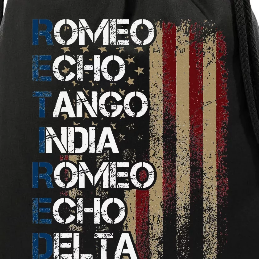 Phonetic Alphabet Retired Veteran Retirement Army Military Drawstring Bag