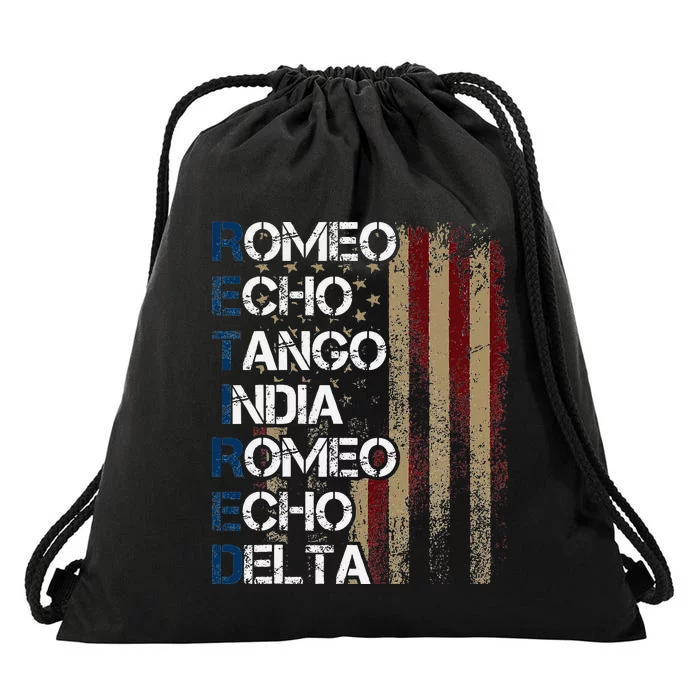 Phonetic Alphabet Retired Veteran Retirement Army Military Drawstring Bag