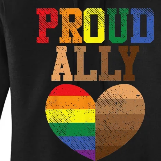 Proud Ally Rainbow Black Pride Heart Love Equality LGBT Gift Women's Pullover Hoodie