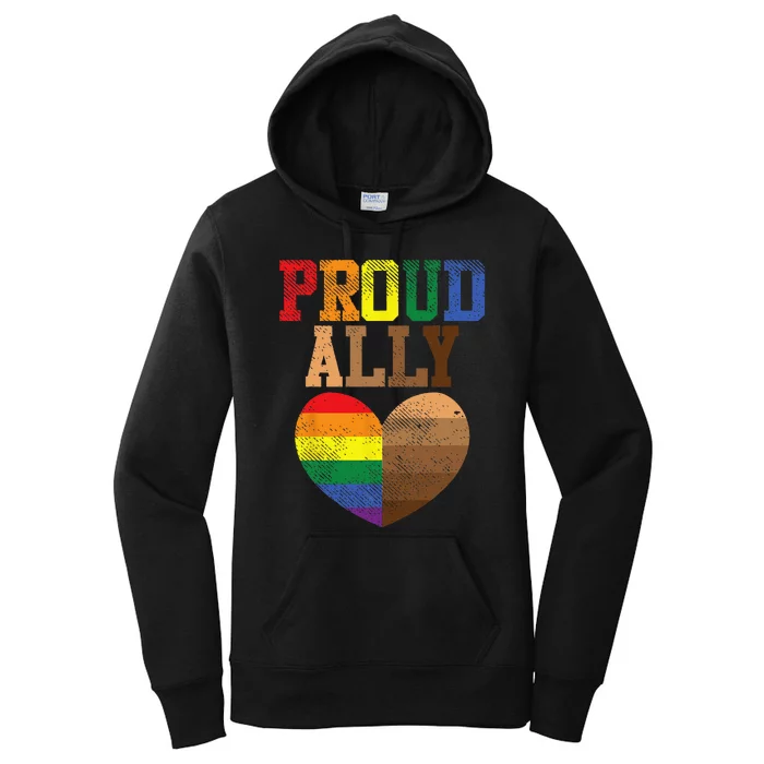 Proud Ally Rainbow Black Pride Heart Love Equality LGBT Gift Women's Pullover Hoodie