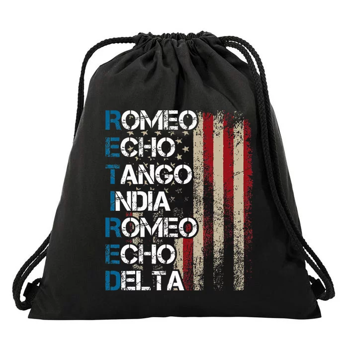 Phonetic Alphabet Retired Veteran Retirement Army Military Drawstring Bag