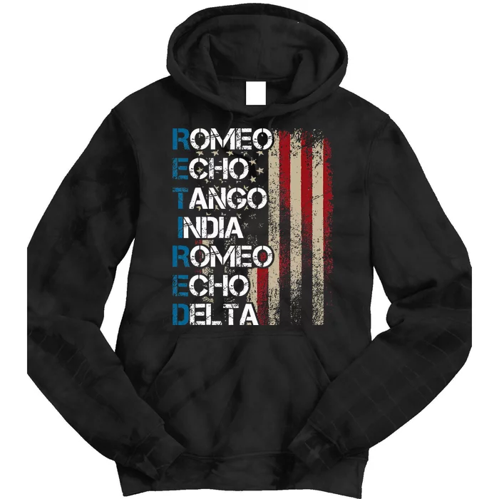 Phonetic Alphabet Retired Veteran Retirement Army Military Tie Dye Hoodie