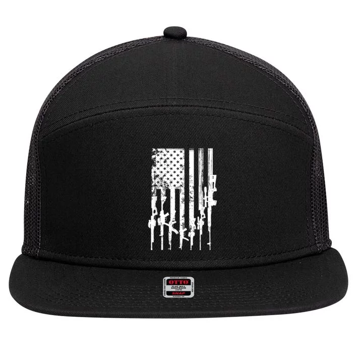 Patriotic American Rifle Flag Pro Gun Gifts 7 Panel Mesh Trucker Snapback Hat