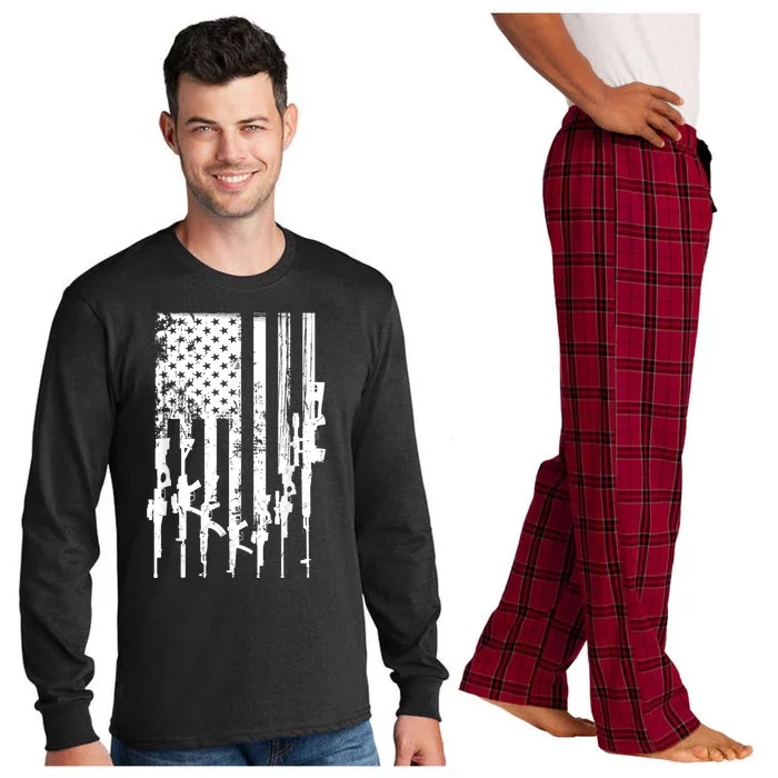 Patriotic American Rifle Flag Pro Gun Gifts Long Sleeve Pajama Set