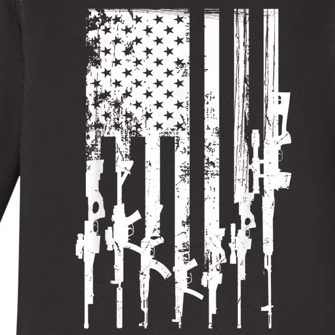 Patriotic American Rifle Flag Pro Gun Gifts Baby Long Sleeve Bodysuit